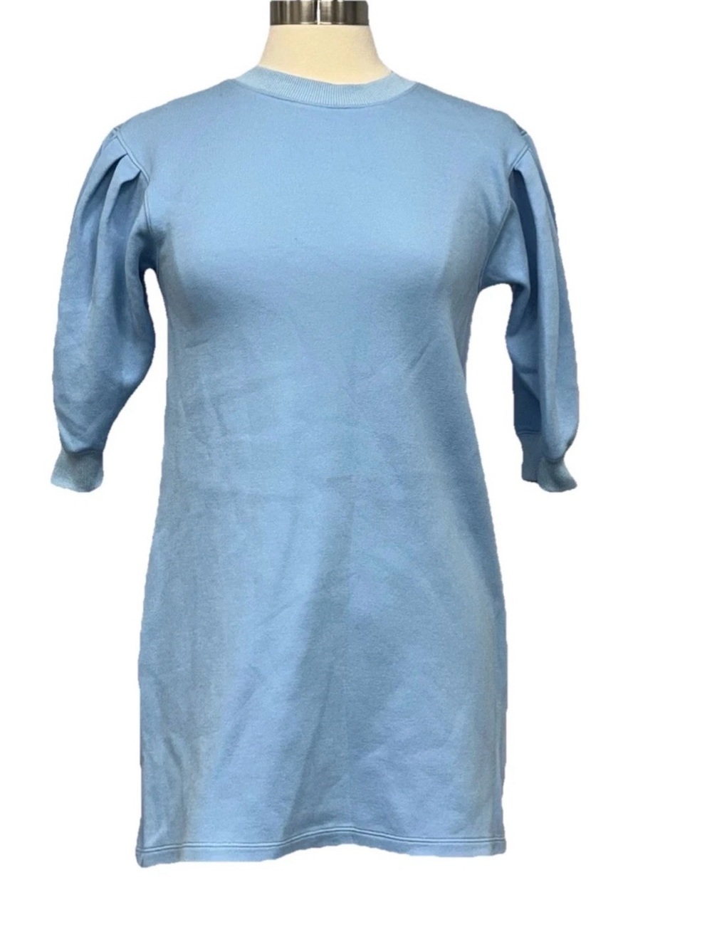Addison Bay Short Puff Sleeve Pullover Terry Sweatshirt Dress XS Baby Blue